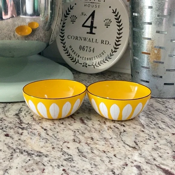 Two Cathrineholm 4 Inch Yellow and White Lotus Enamel Bowls - Picture 1 of 9